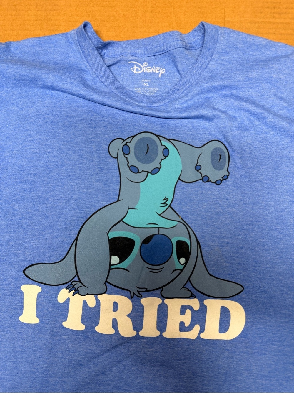 Disney Blue Short-Sleeve Tee with Upside-Down Stitch Graphic